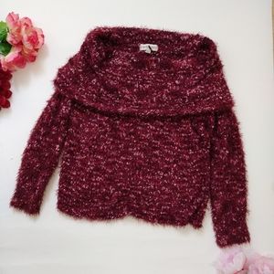 Knox Rose Shawl Cowl Neck Cranberry Sweater M NWOT